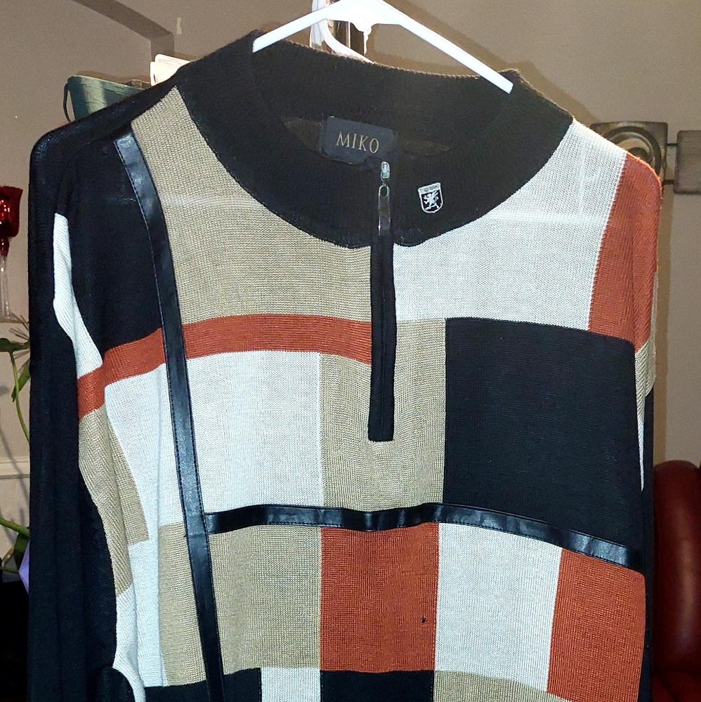MEN CHECKERED SWEATER W/LEATHER, sz 3X, used $13 GLENN HEIGHTS TX PPU OR SHIP